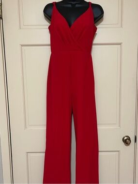 Trixxi Red V-Neck Wide-Leg Jumpsuit